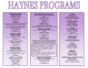 Haynes April 2024 Programs