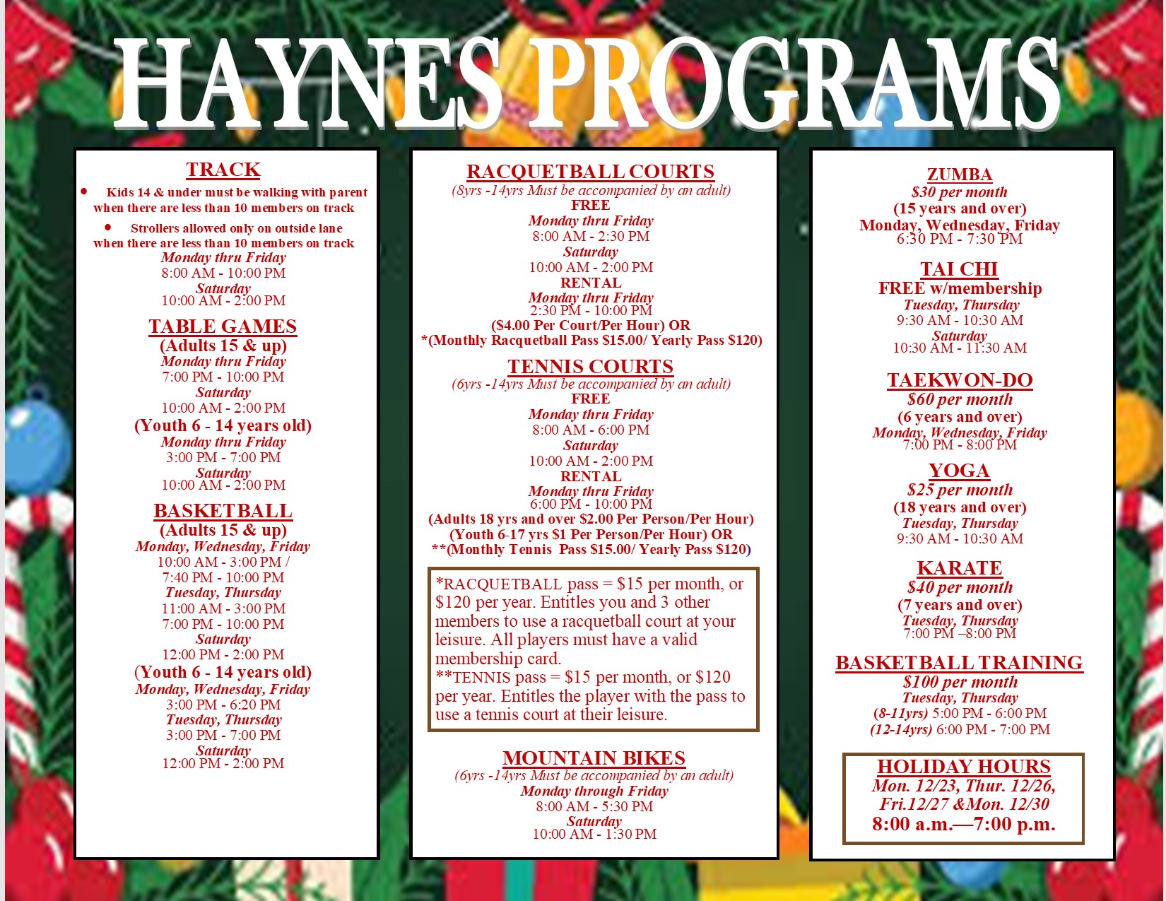 Haynes December 2024 Calendar