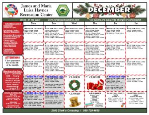 Haynes December 2025 Calendar